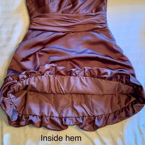 David’s Bridal Mini Strapless Neckline Bubble Hem Ruched Bodice Brown Women’s 12 - Picture 8 of 8